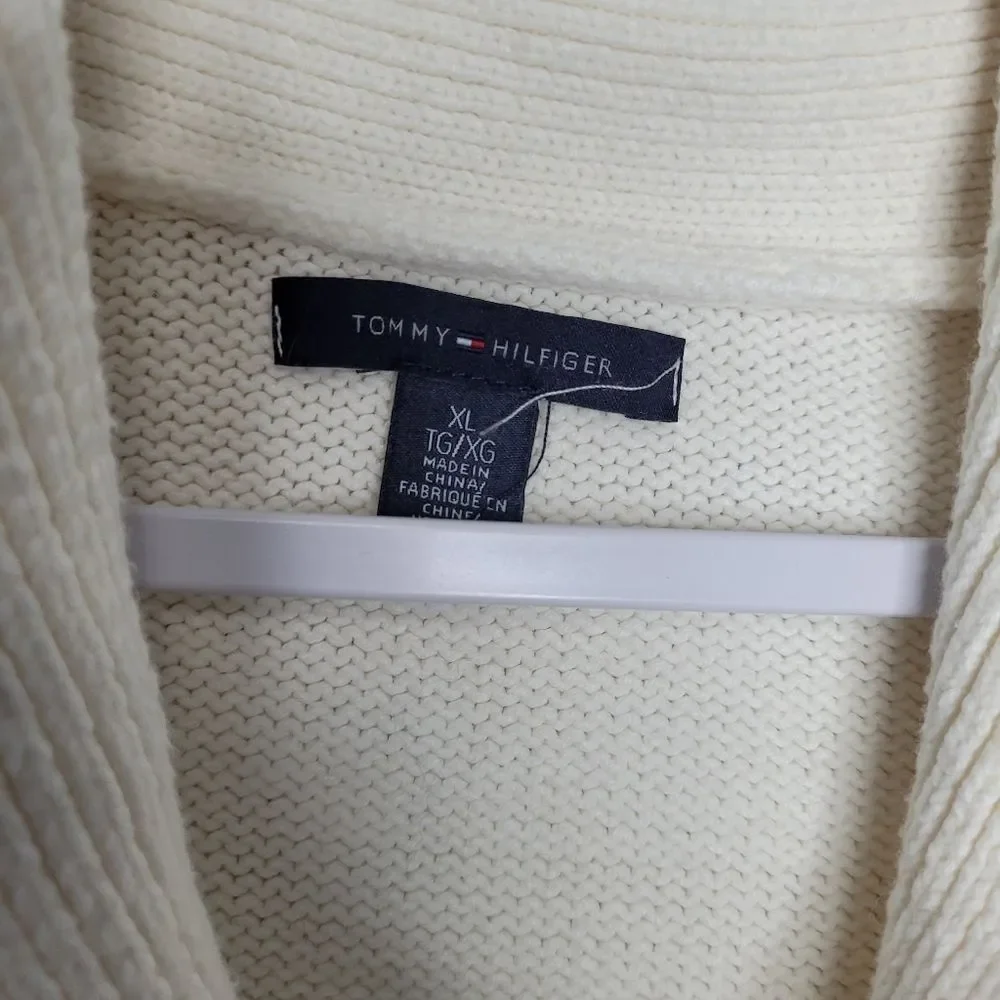 Tommy Hilfiger Cream Knit Crest Old Money Academia School Cardigan Size Xl